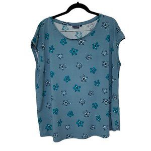 North crest Woman’s 2X Blue Floral‎ Stretch Polyester Blouse Cap Sleeves